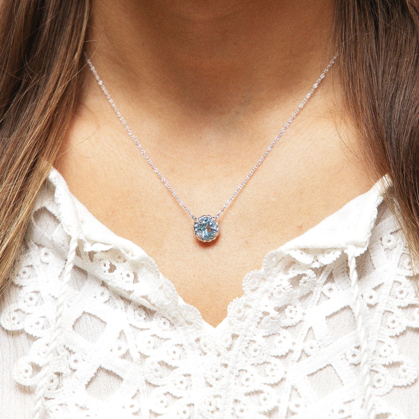 Halskette Ankerkette 925/- Sterling Silber rhodiniert 47,0cm Blautopas beh.