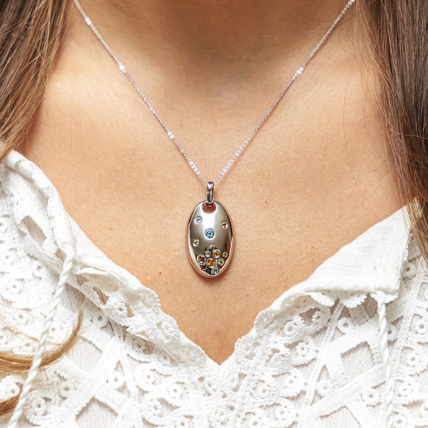 Halskette Ankerkette 925/- Sterling Silber rhodiniert 45,0cm Topas