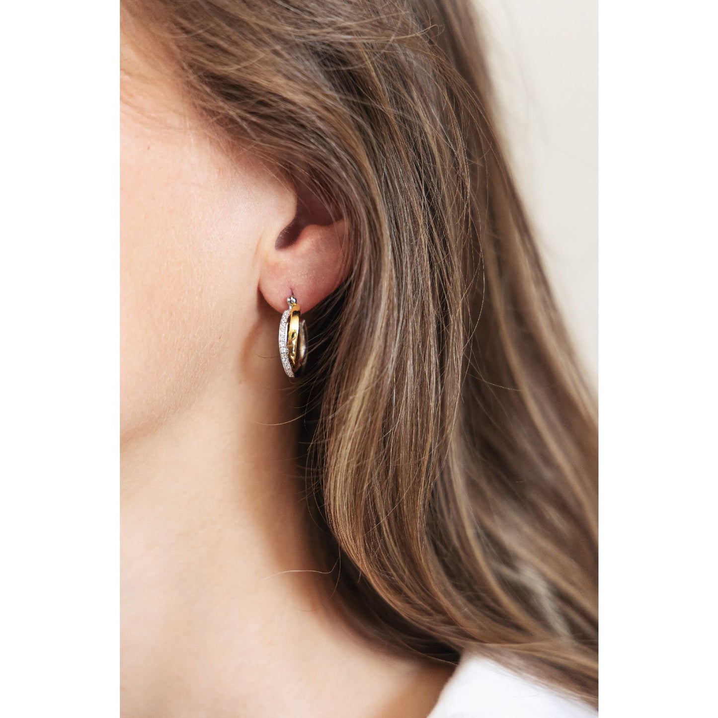 Ohrring 925/- Sterling Silber vergoldet (teil) 1,8cm Zirkonia