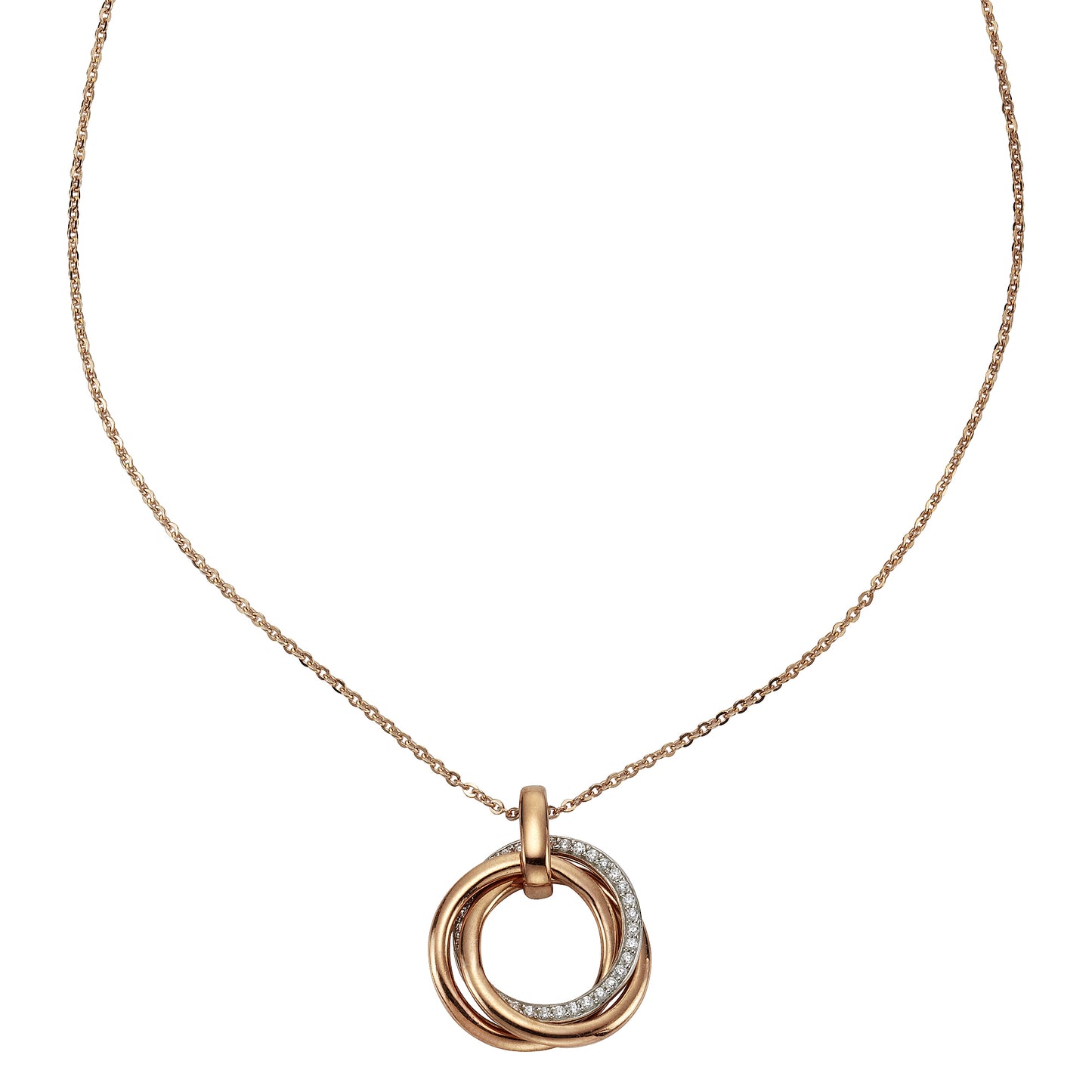 Halskette Ankerkette 925/- Sterling Silber rotvergoldet 45cm Zirkonia