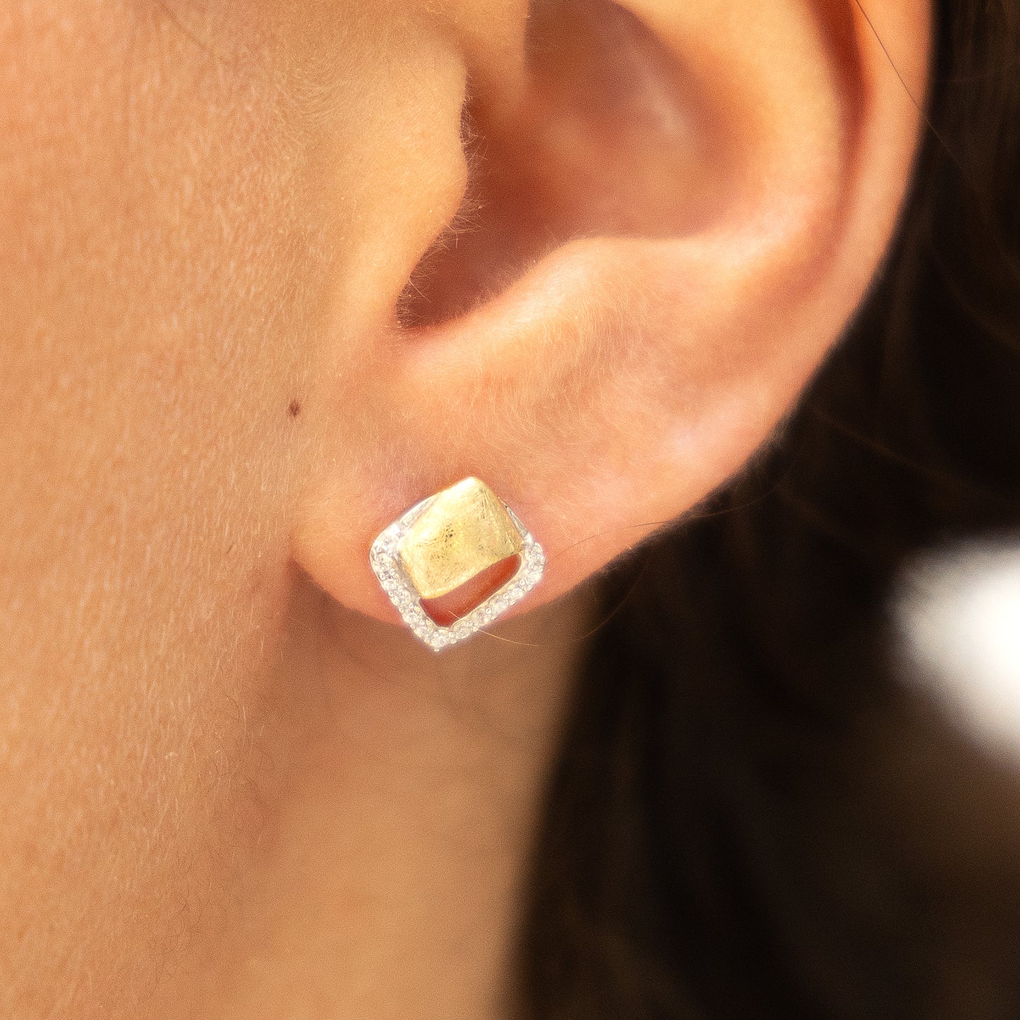 Ohrstecker 585/- Gold rhodiniert (teil) 1,0cm Zirkonia