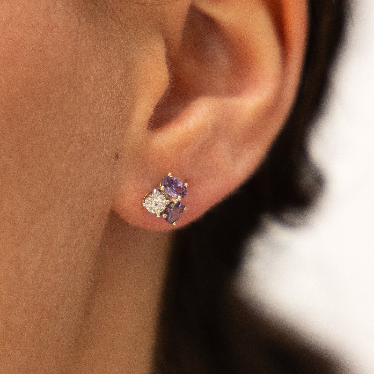 Ohrringe 375/- Gold Rhodiniert 0,8cm Amethyst