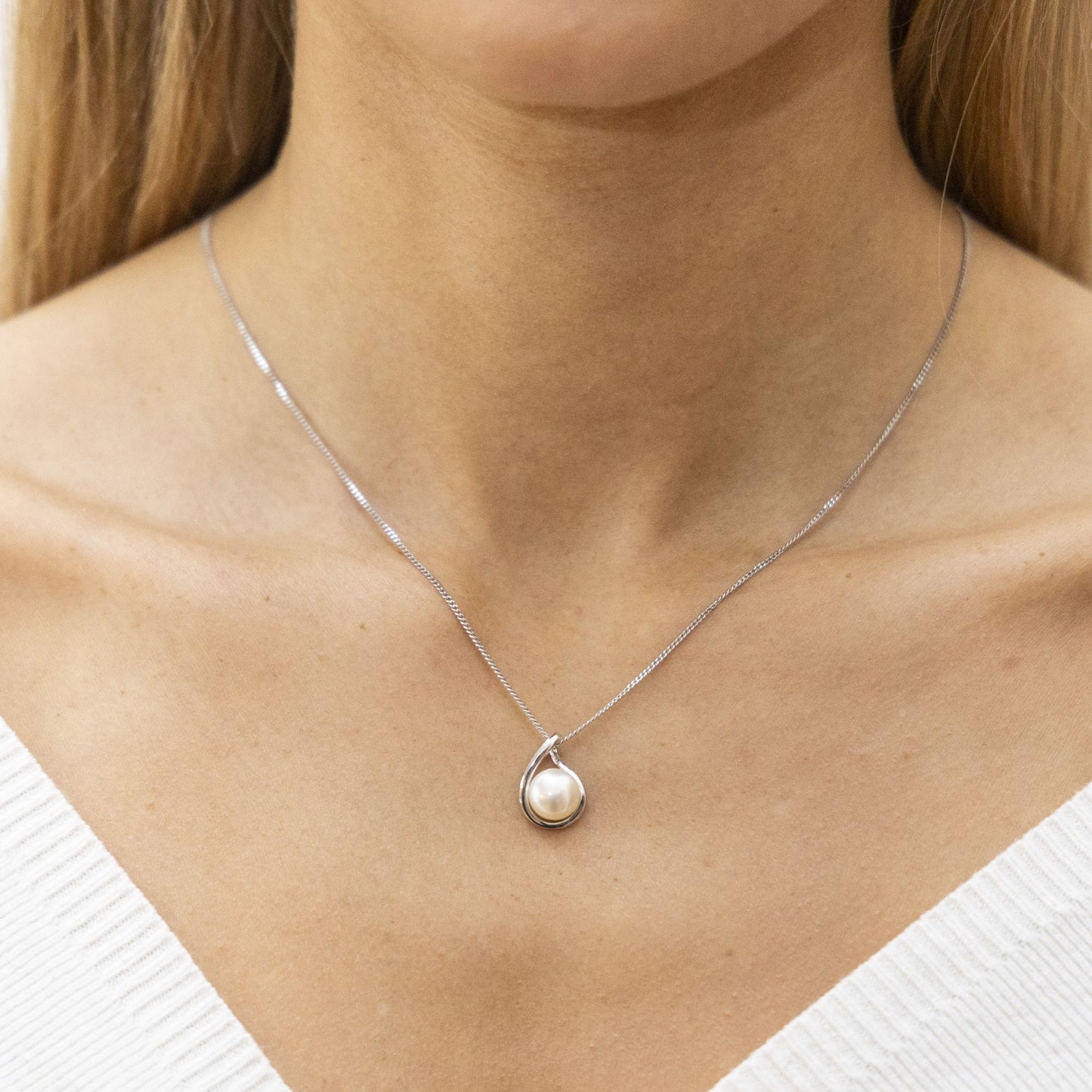 Halskette Panzerkette 925/- Sterling Silber rhodiniert 45cm Perle