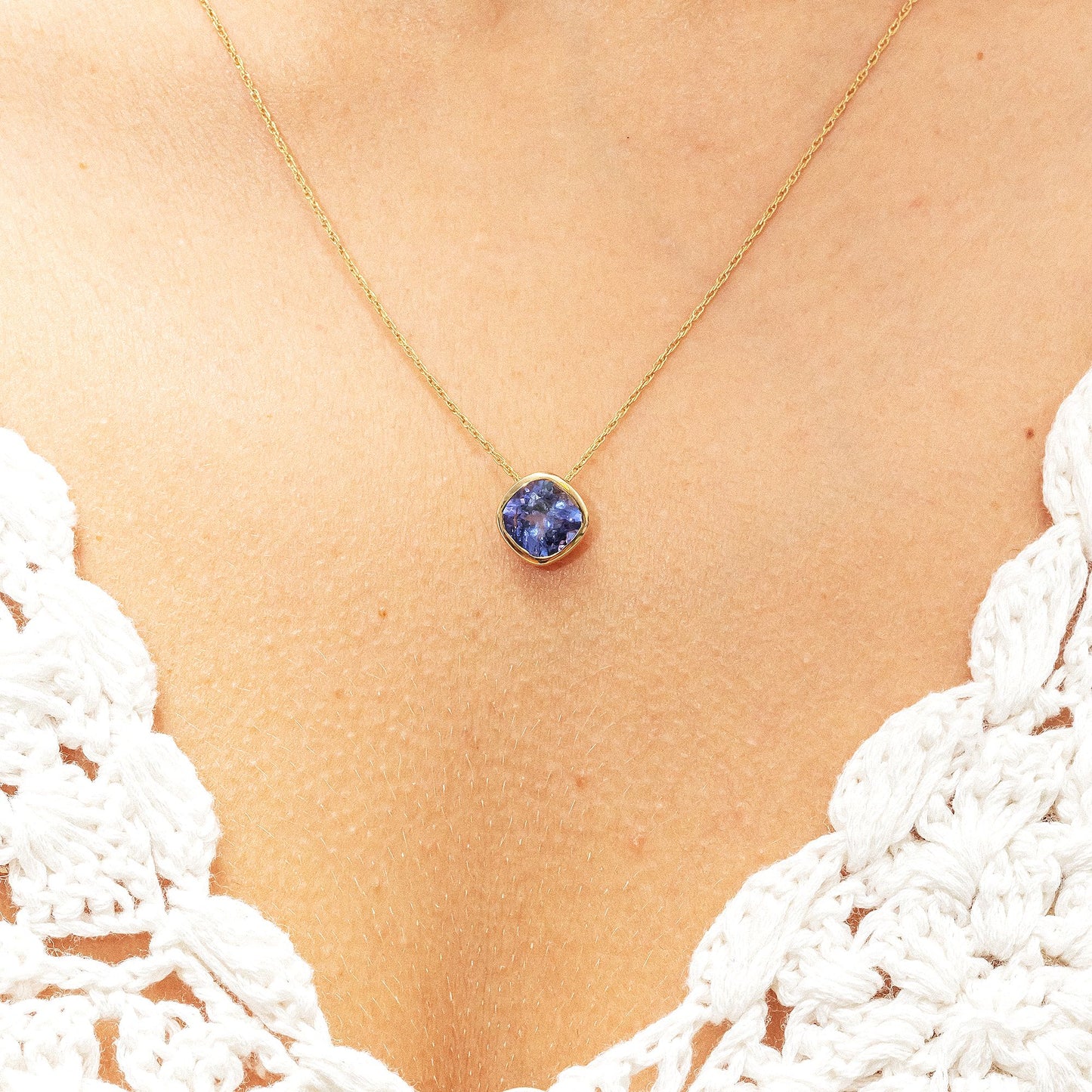 Anhänger mit Kette Ankerkette 585/- Gold 46cm Tansanit