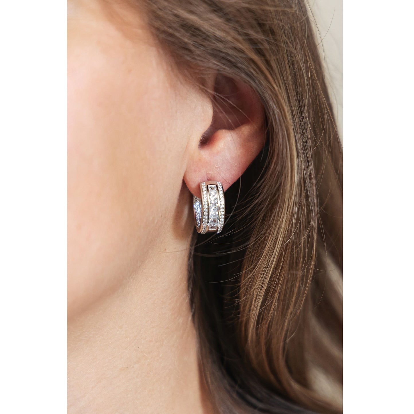 Ohrring 925/- Sterling Silber rhodiniert 1,9cm Zirkonia 0,195