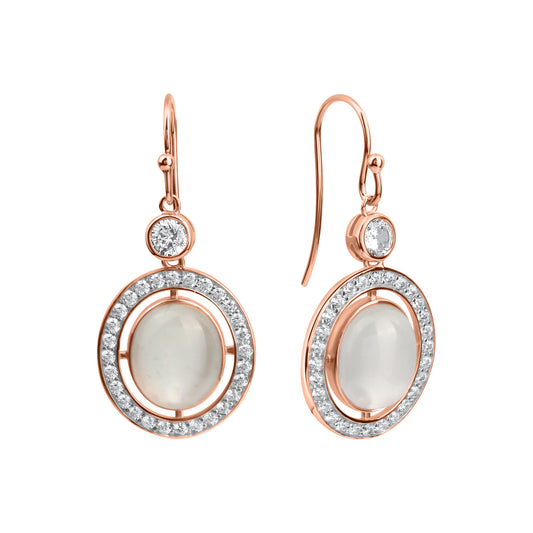 Ohrringe 925/- Sterling Silber rotvergoldet 4,7cm Mondstein