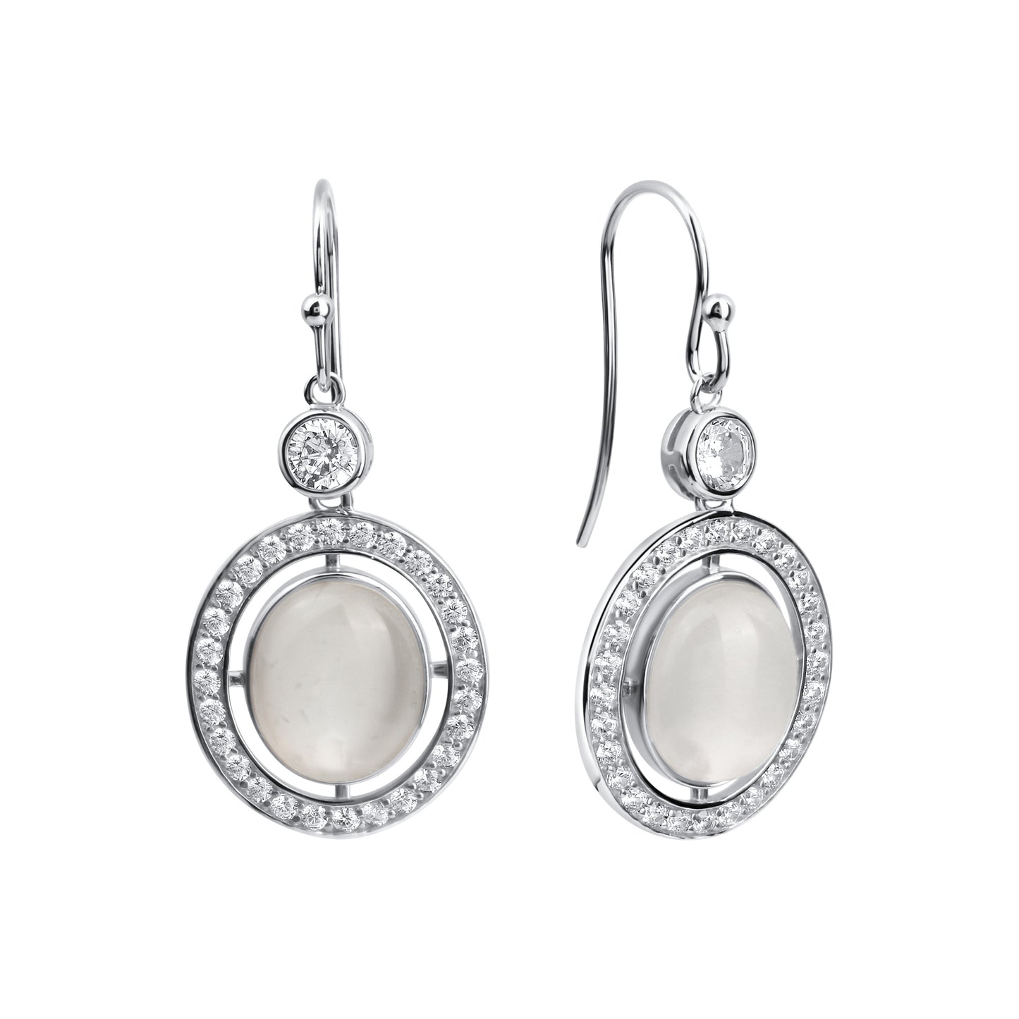 Ohrringe 925/- Sterling Silber rhodiniert 4,7cm Mondstein