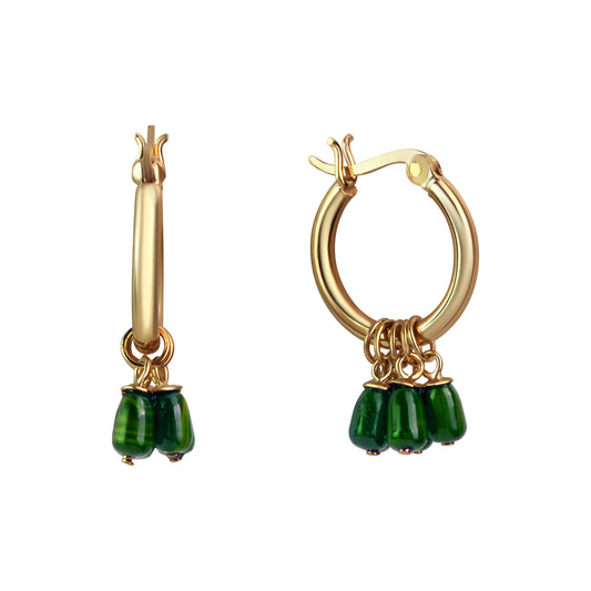 Creolen mit Einhänger 925/- Sterling Silber vergoldet 2,1cm Malachit