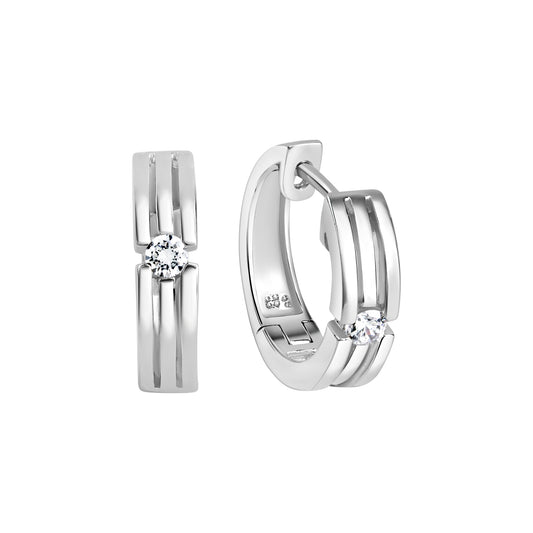 Creolen 925/- Sterling Silber Rhodiniert 17mm Zirkonia