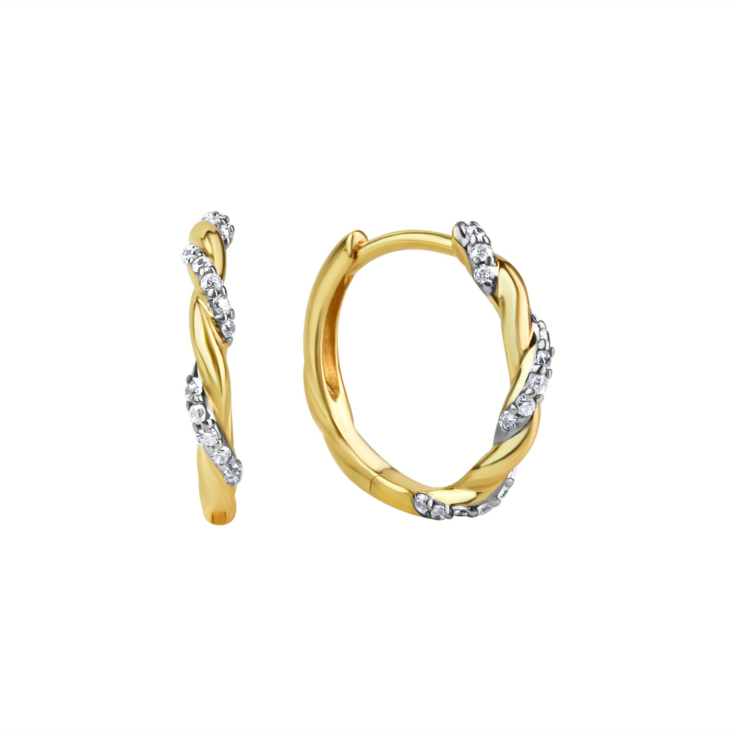 Creolen 333/- Gold rhodiniert (teil) 1,5cm Zirkonia