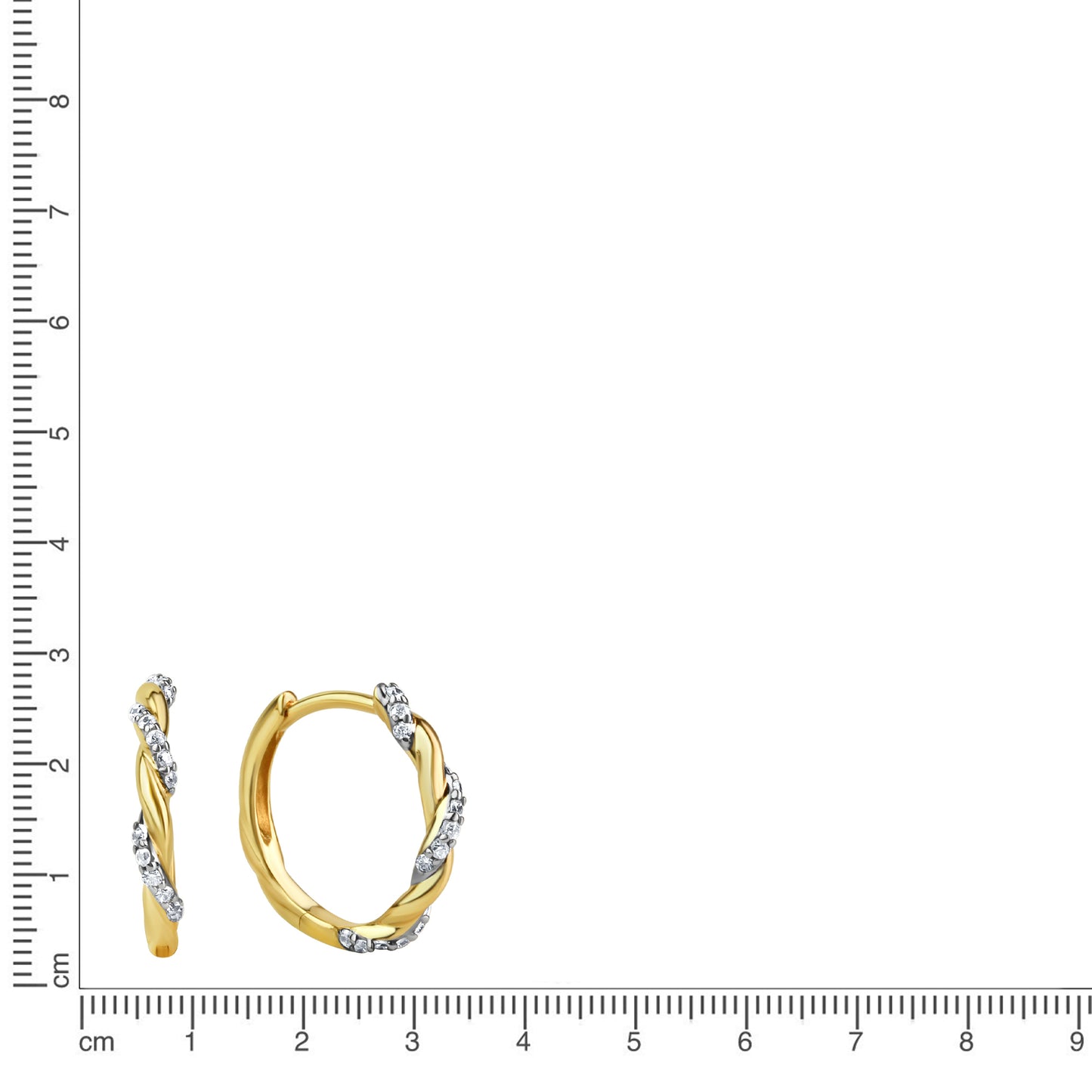 Creolen 333/- Gold rhodiniert (teil) 1,5cm Zirkonia