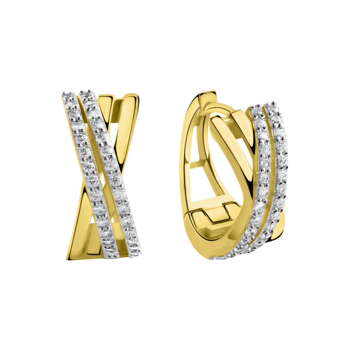 Creolen 375/- Gold rhodiniert (teil) 1,5cm Zirkonia