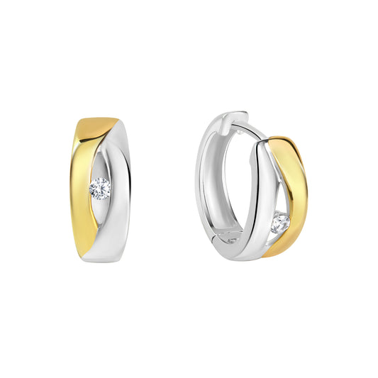 Creolen 925/- Sterling Silber vergoldet (teil) 1,4cm Zirkonia