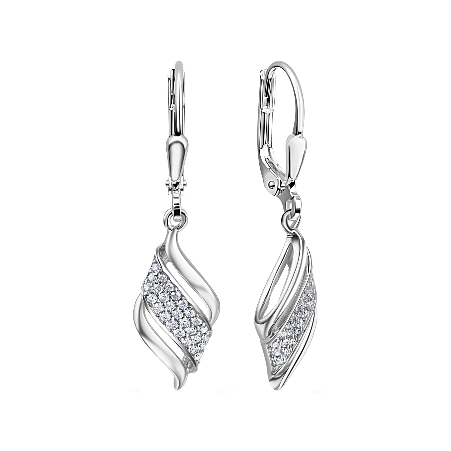 Ohrhänger 925/- Sterling Silber Rhodiniert 3,8cm Zirkonia