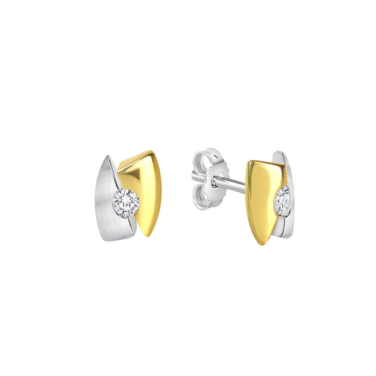 Ohrstecker 925/- Sterling Silber vergoldet (teil) 1,0cm Zirkonia