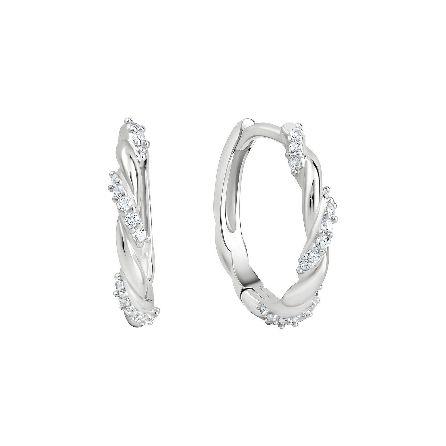 Creolen 925/- Sterling Silber Rhodiniert 1,5cm Zirkonia