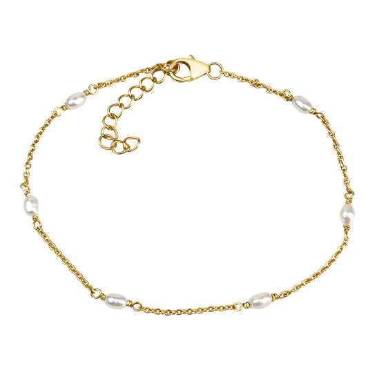 Armband Ankerkette 925/- Sterling Silber vergoldet 21,0cm Süßwasserzuchtperle