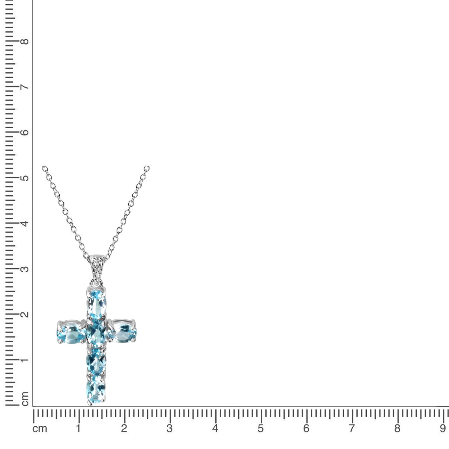 Anhänger mit Kette Ankerkette 925/- Sterling Silber Rhodiniert 45,0cm Blautopas beh.