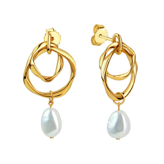 Ohrstecker 925/- Sterling Silber vergoldet 3,2cm Süßwasserzuchtperle