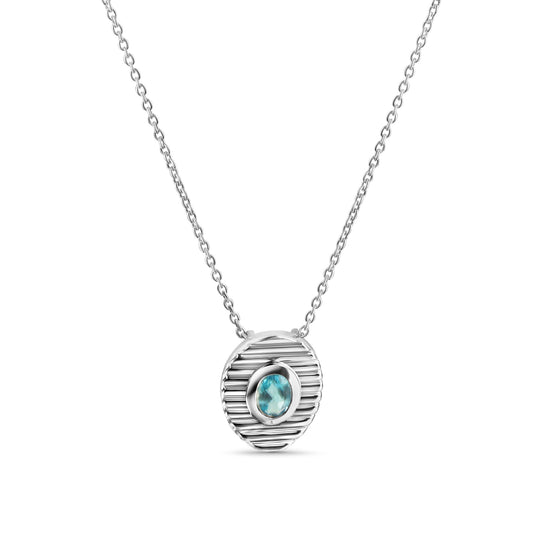 Anhänger mit Kette Ankerkette 925/- Sterling Silber Rhodiniert 45,0cm Blautopas beh.