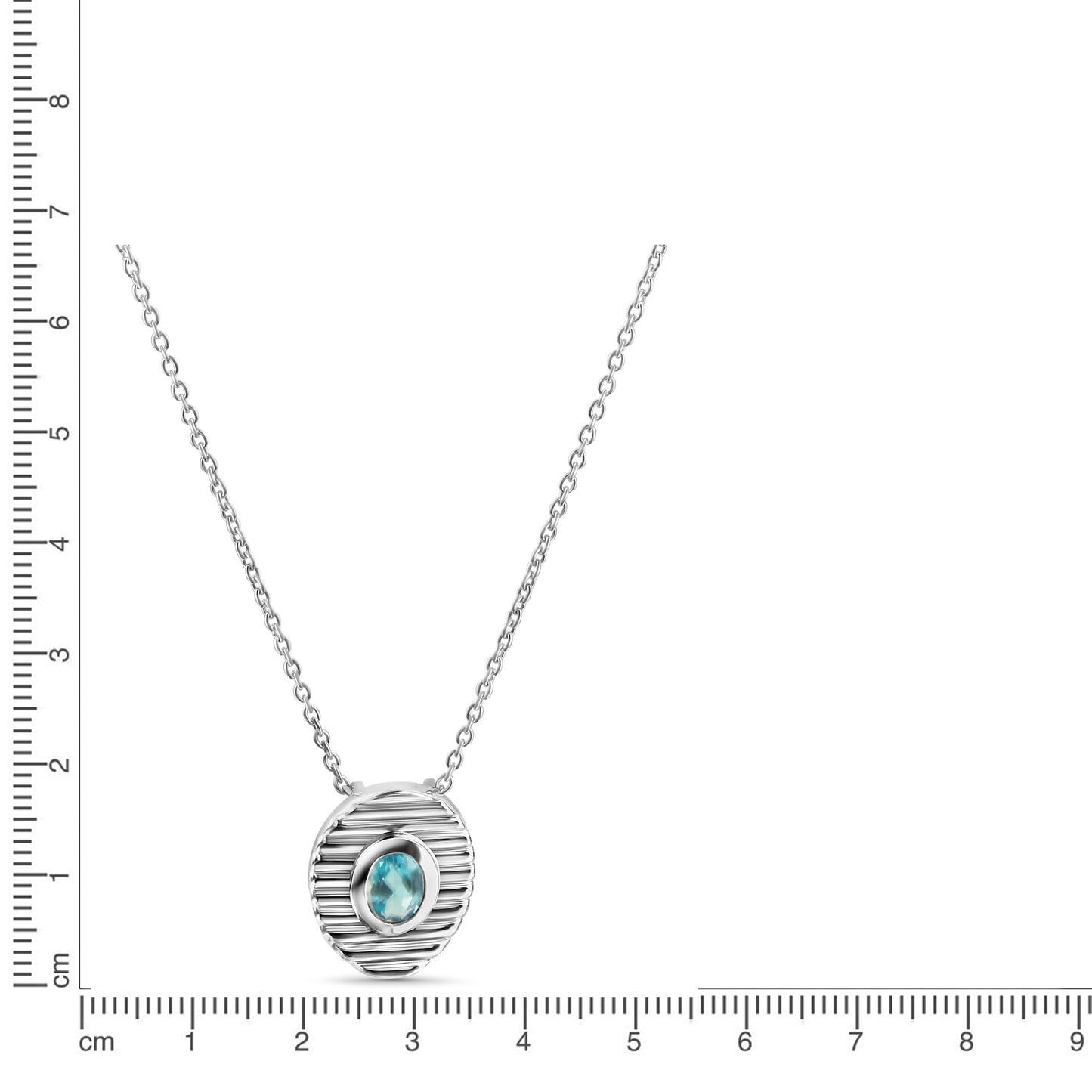 Anhänger mit Kette Ankerkette 925/- Sterling Silber Rhodiniert 45,0cm Blautopas beh.