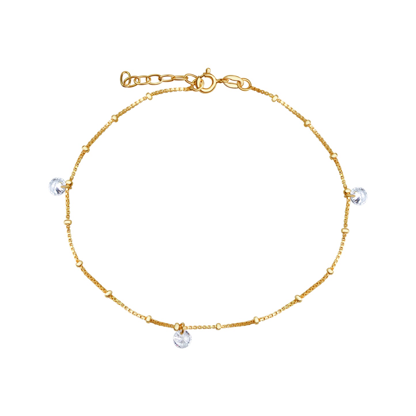 Fusskette Venezianerkette 925/- Sterling Silber vergoldet 25,0cm Zirkonia