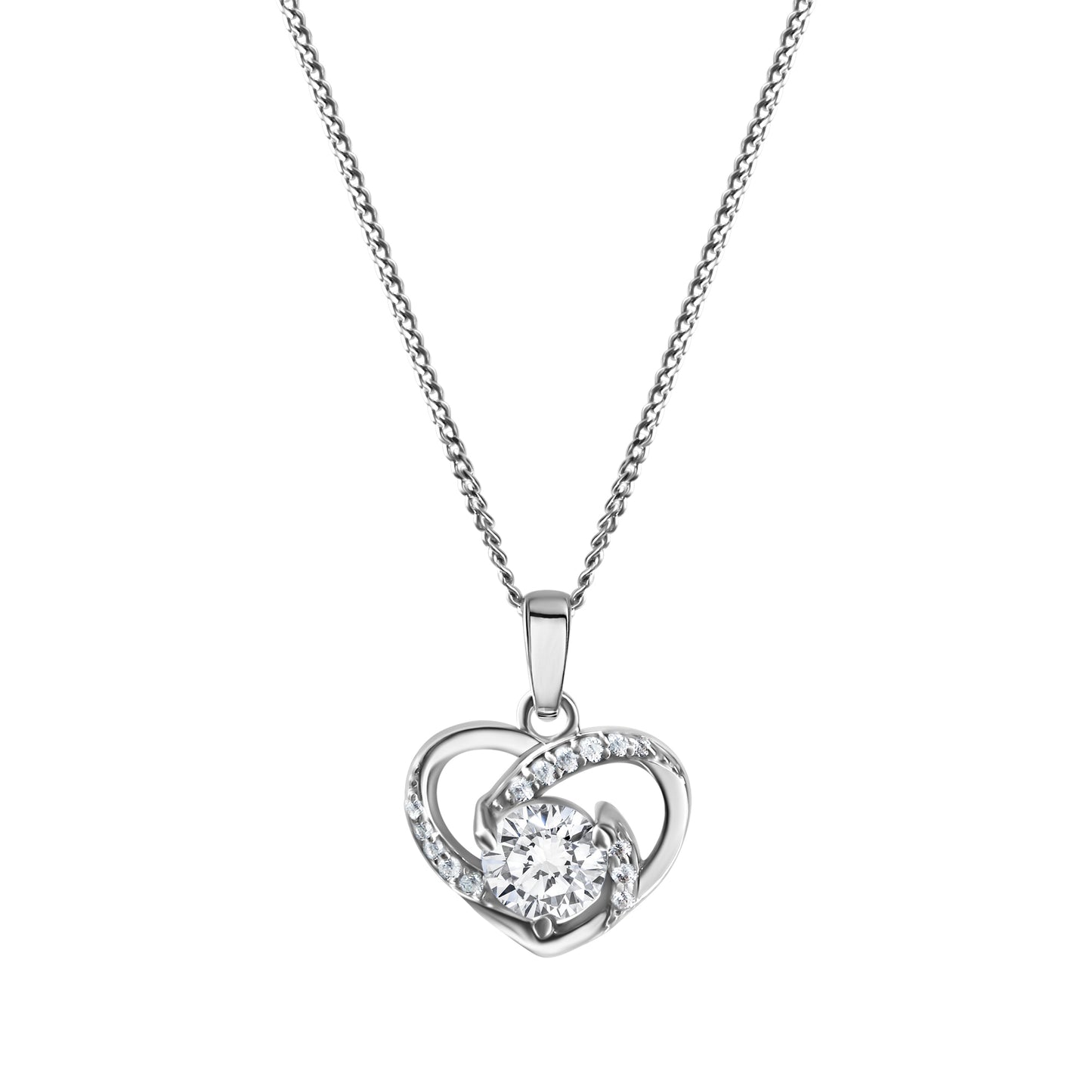 Anhänger mit Kette Panzerkette 925/- Sterling Silber Rhodiniert 1,9cm Zirkonia