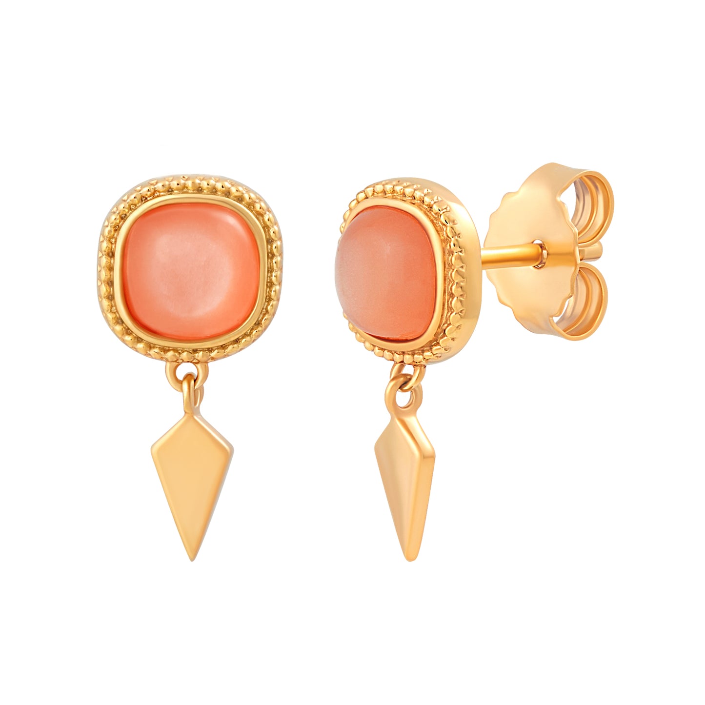 cai Ohrstecker mit Anhänger 925/- Sterling Silber vergoldet 1,4cm Oranger Mondstein