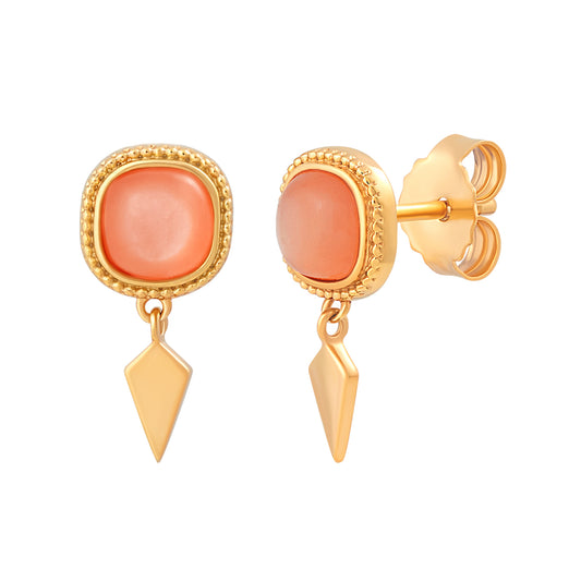 cai Ohrstecker mit Anhänger 925/- Sterling Silber vergoldet 1,4cm Oranger Mondstein