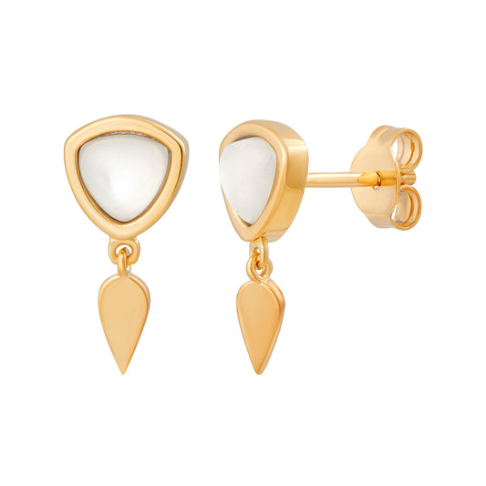 cai Ohrstecker mit Anhänger 925/- Sterling Silber vergoldet 1,4cm Weißer Mondstein