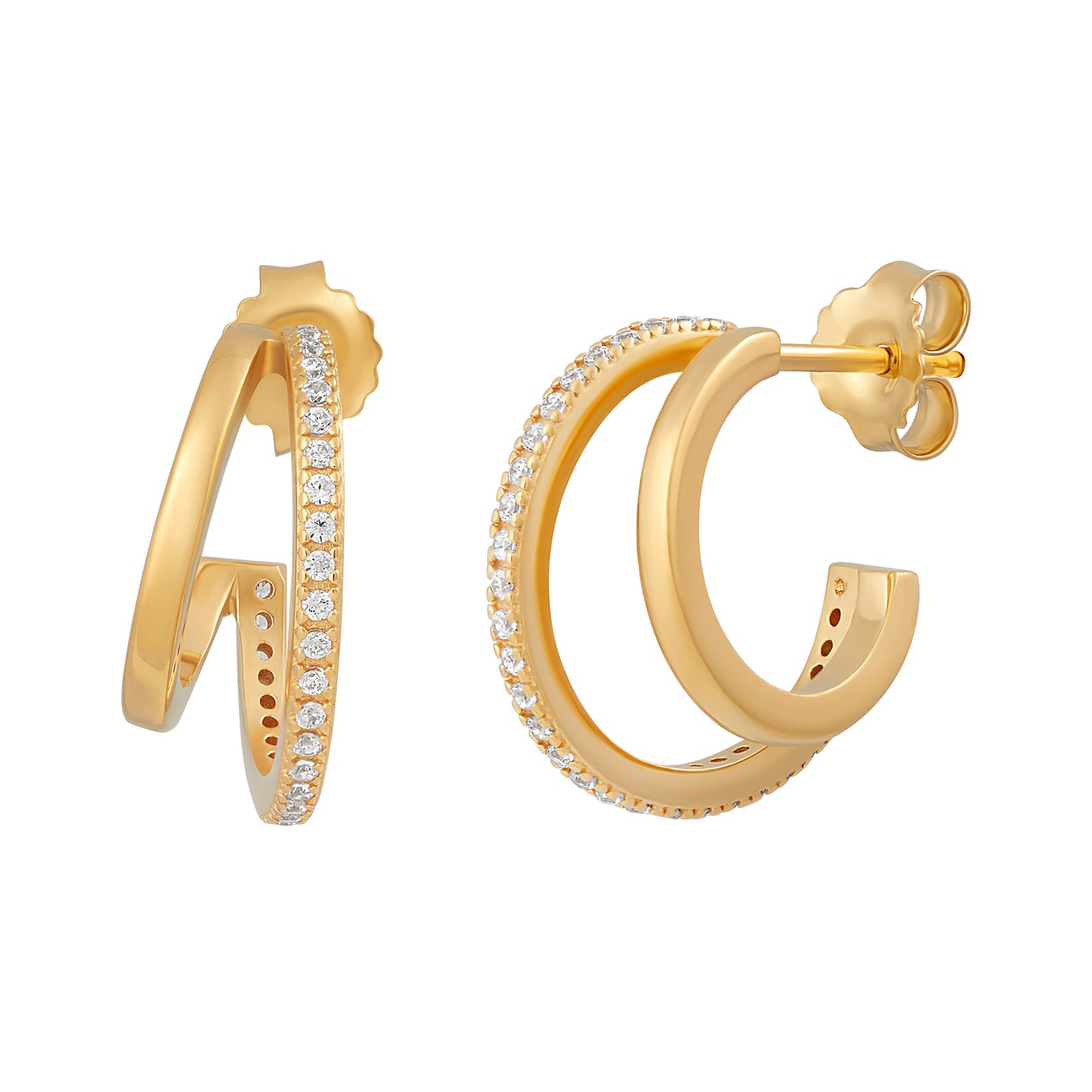 cai Steck-Creolen 925/- Sterling Silber vergoldet 1,9cm Zirkonia