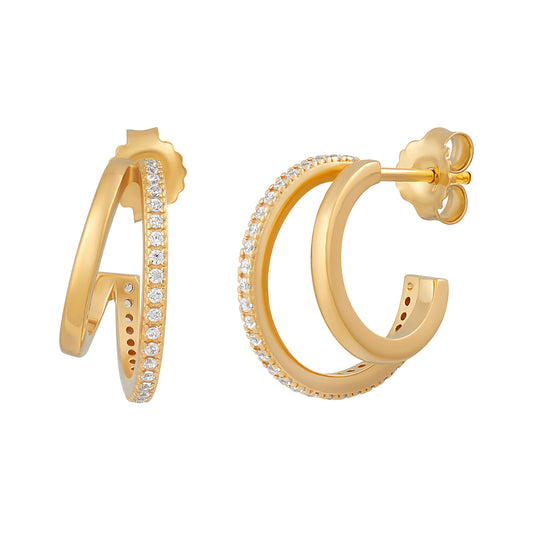 cai Steck-Creolen 925/- Sterling Silber vergoldet 1,9cm Zirkonia