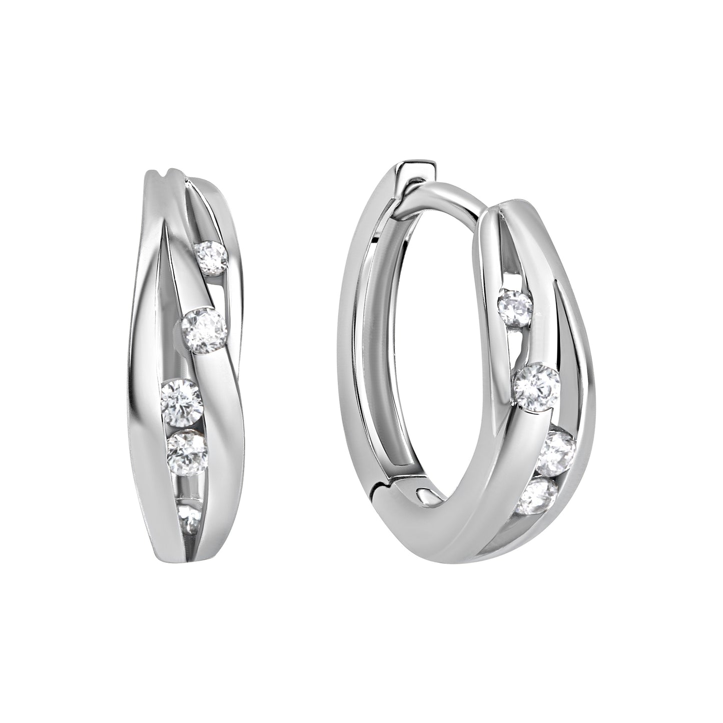Creolen 925/- Sterling Silber Rhodiniert 1,4cm Zirkonia