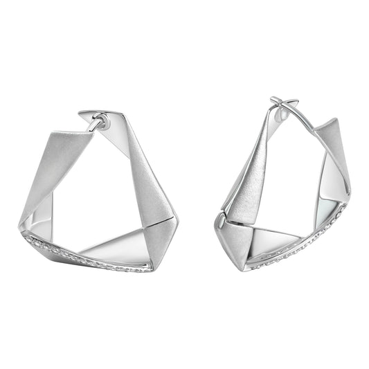 Klappcreolen 925/- Sterling Silber rhodiniert 2,2cm Zirkonia