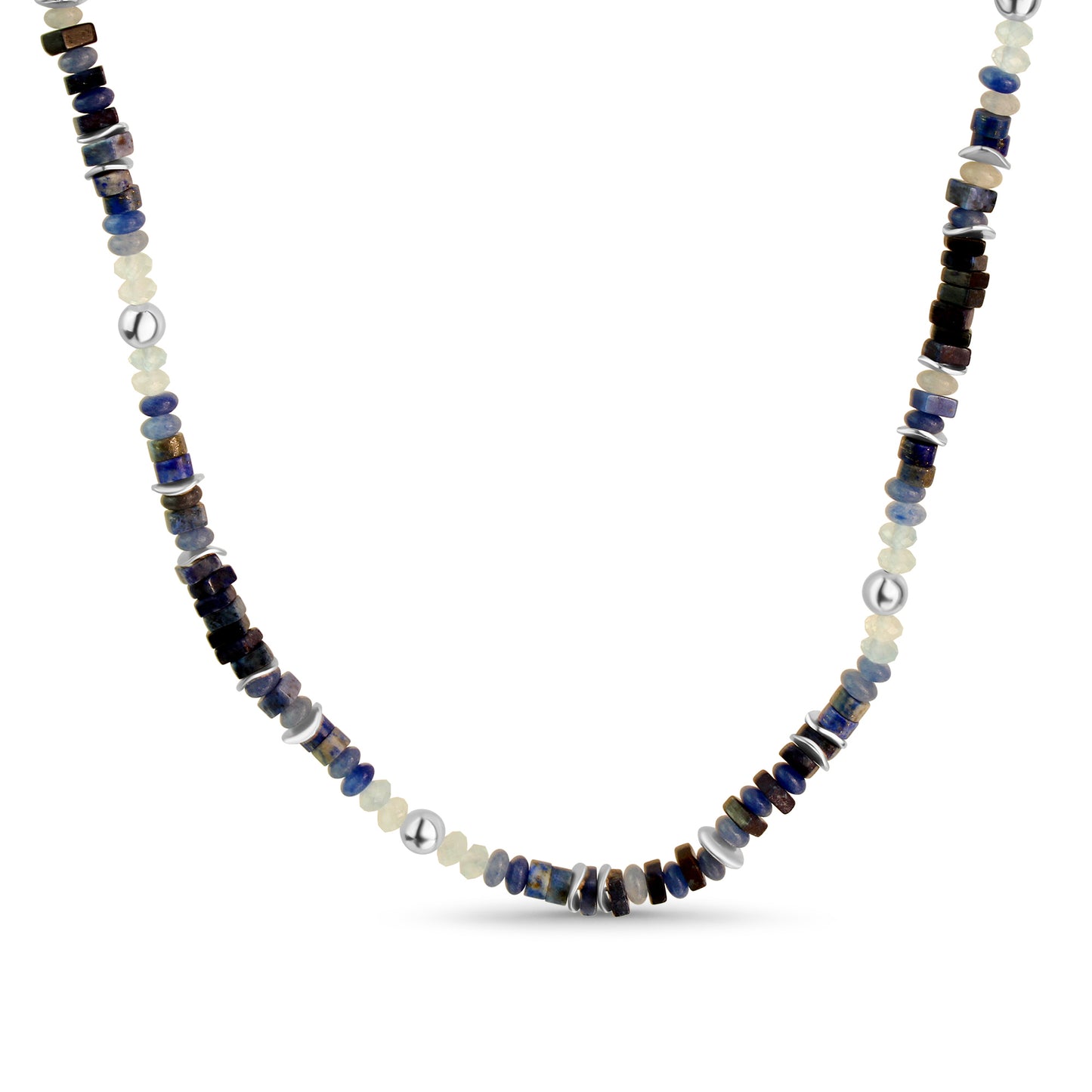 Kette Fantasiekette 925/- Sterling Silber Rhodiniert 50,0cm Lapis,Aventurin