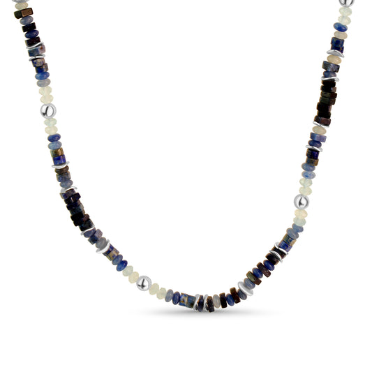 Kette Fantasiekette 925/- Sterling Silber Rhodiniert 50,0cm Lapis,Aventurin