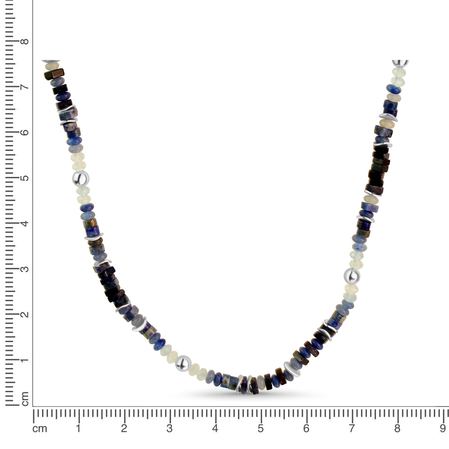 Kette Fantasiekette 925/- Sterling Silber Rhodiniert 50,0cm Lapis,Aventurin