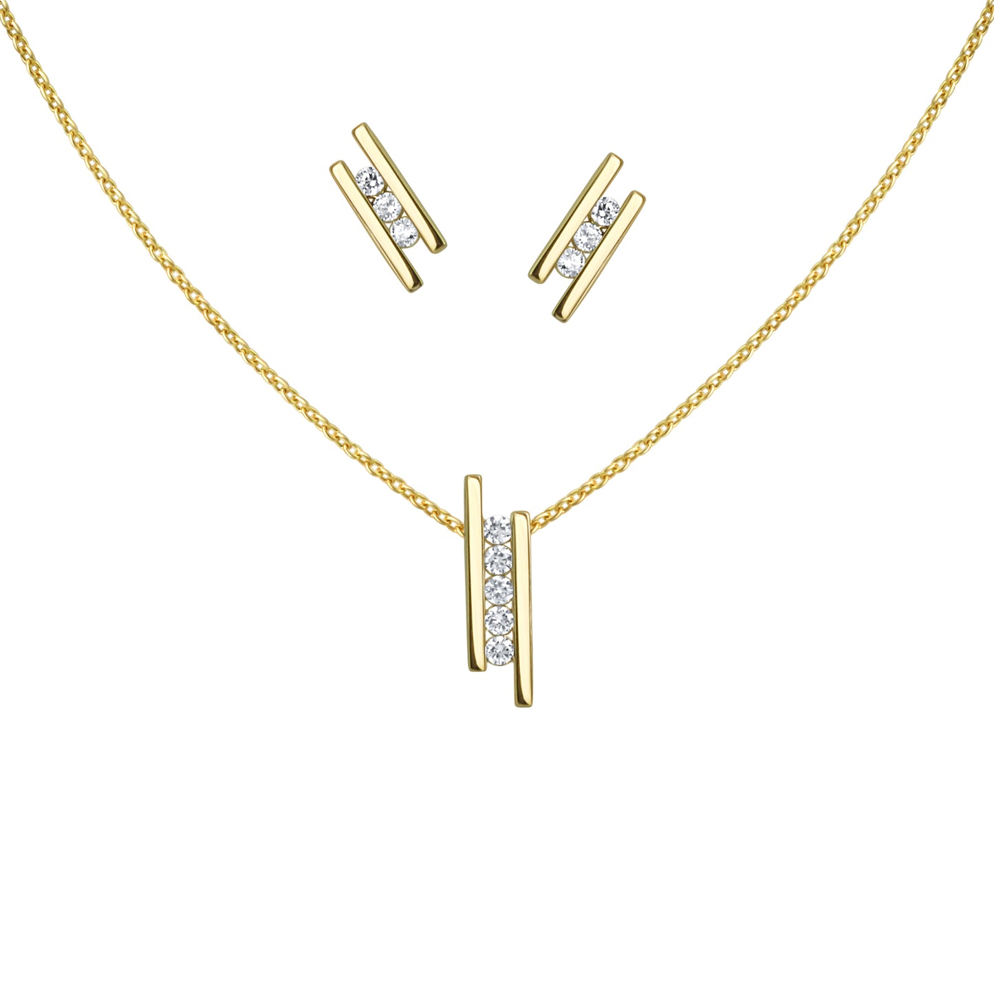 Set Anhänger/Kette und Ohrstecker 925/- Sterling Silber vergoldet 45,0cm Zirkonia
