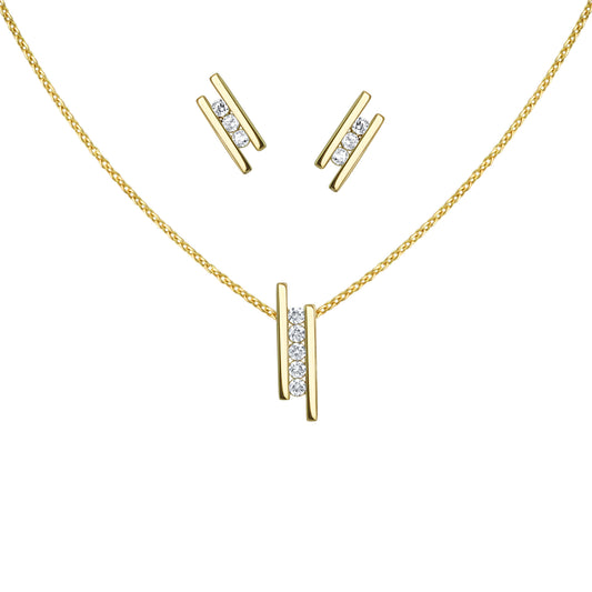 Set Anhänger/Kette und Ohrstecker 925/- Sterling Silber vergoldet 45,0cm Zirkonia