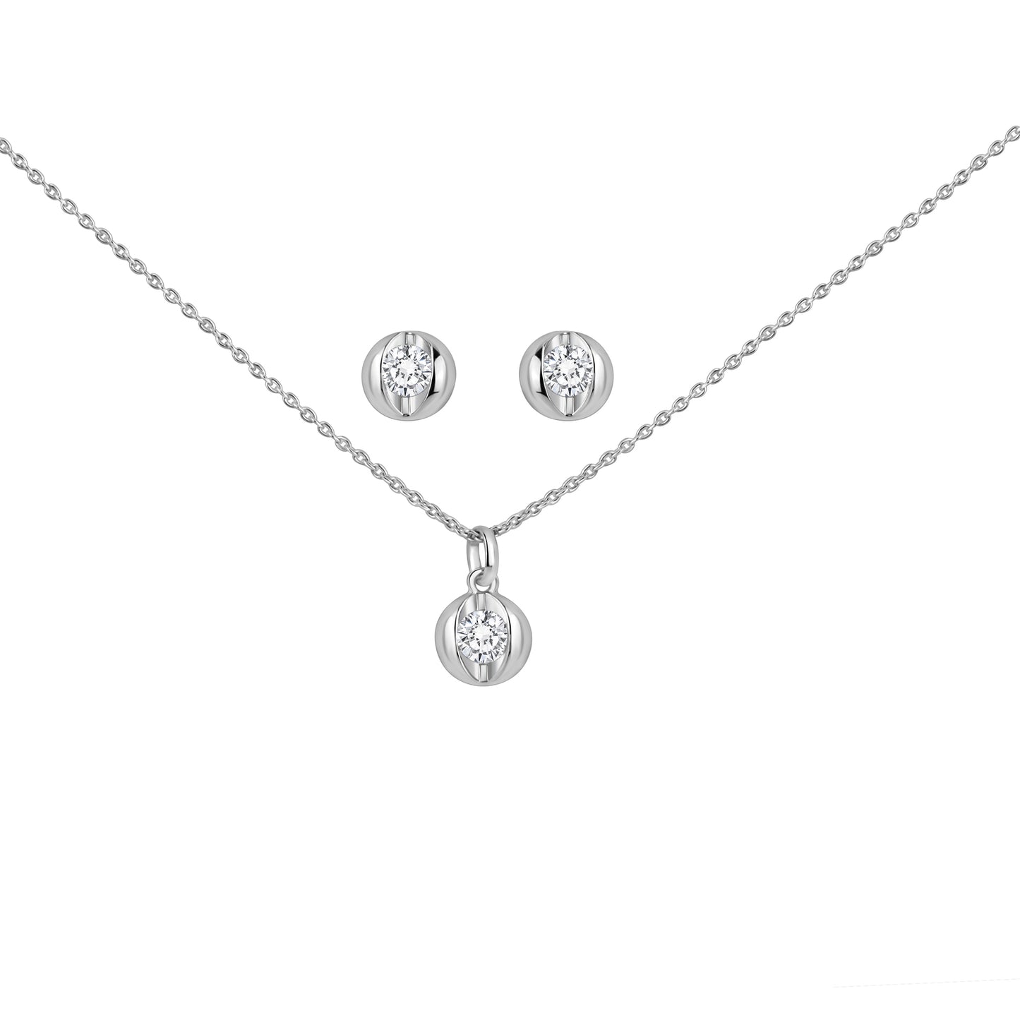 Set Anhänger/Kette und Ohrstecker 925/- Sterling Silber Rhodiniert 45,0cm Zirkonia