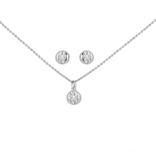 Set Anhänger/Kette und Ohrstecker 925/- Sterling Silber Rhodiniert 45,0cm Zirkonia