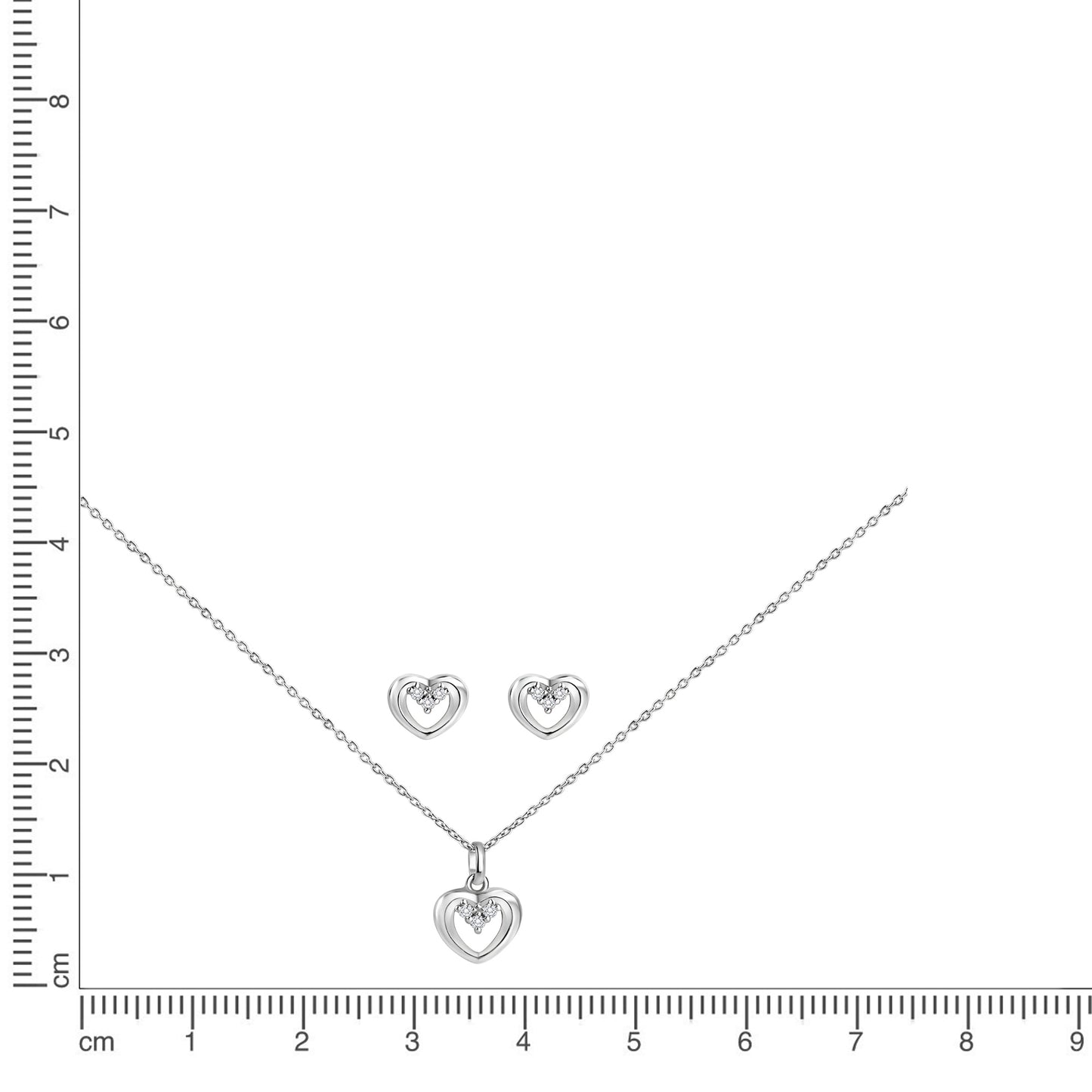 Set Anhänger/Kette und Ohrstecker 925/- Sterling Silber Rhodiniert 45,0cm Zirkonia