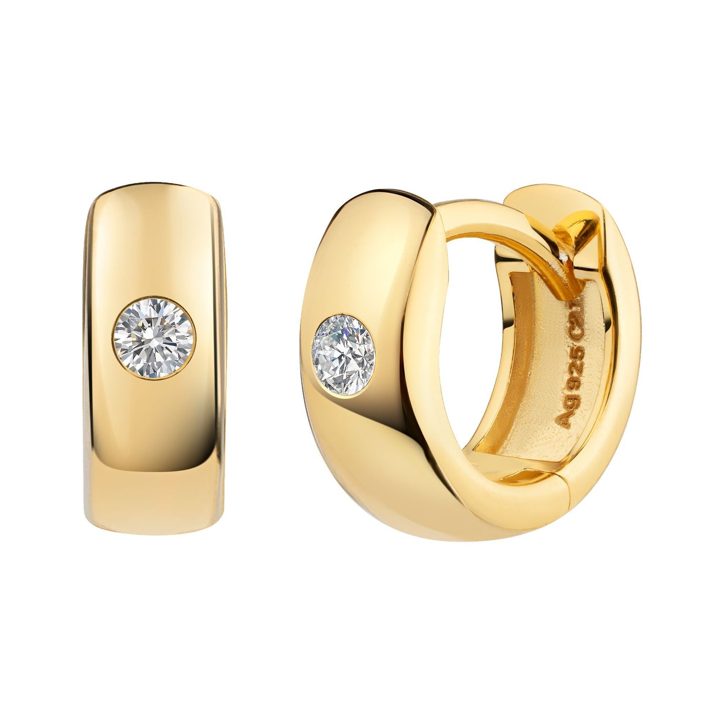 cai Klappcreolen 925/- Sterling Silber vergoldet 0,9cm Zirkonia