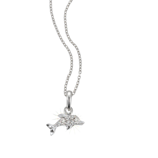 Anhänger mit Kette Ankerkette 925/- Sterling Silber rhodiniert 35+4cm Zirkonia