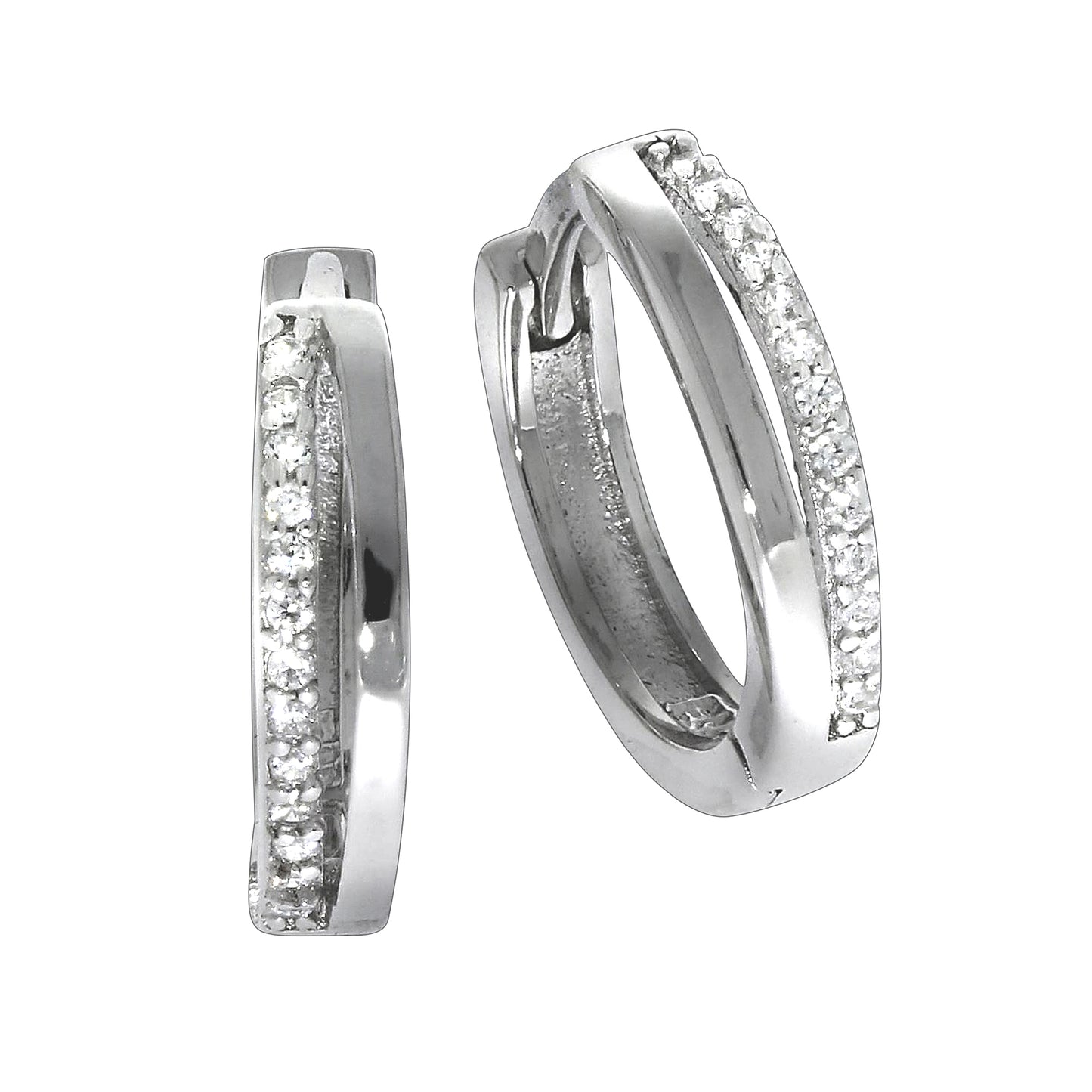 Klappcreolen 925/- Sterling Silber rhodiniert 1,5cm Zirkonia