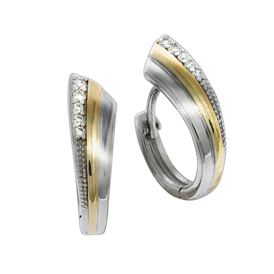 Klappcreolen 925/- Sterling Silber vergoldet (teil) 1,5cm Zirkonia