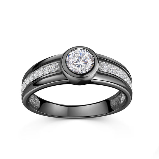 Ring 925/- Sterling Silber rhodiniert/schwarz Zirkonia 925/- Sterling Silber rhodiniert Zirkonia