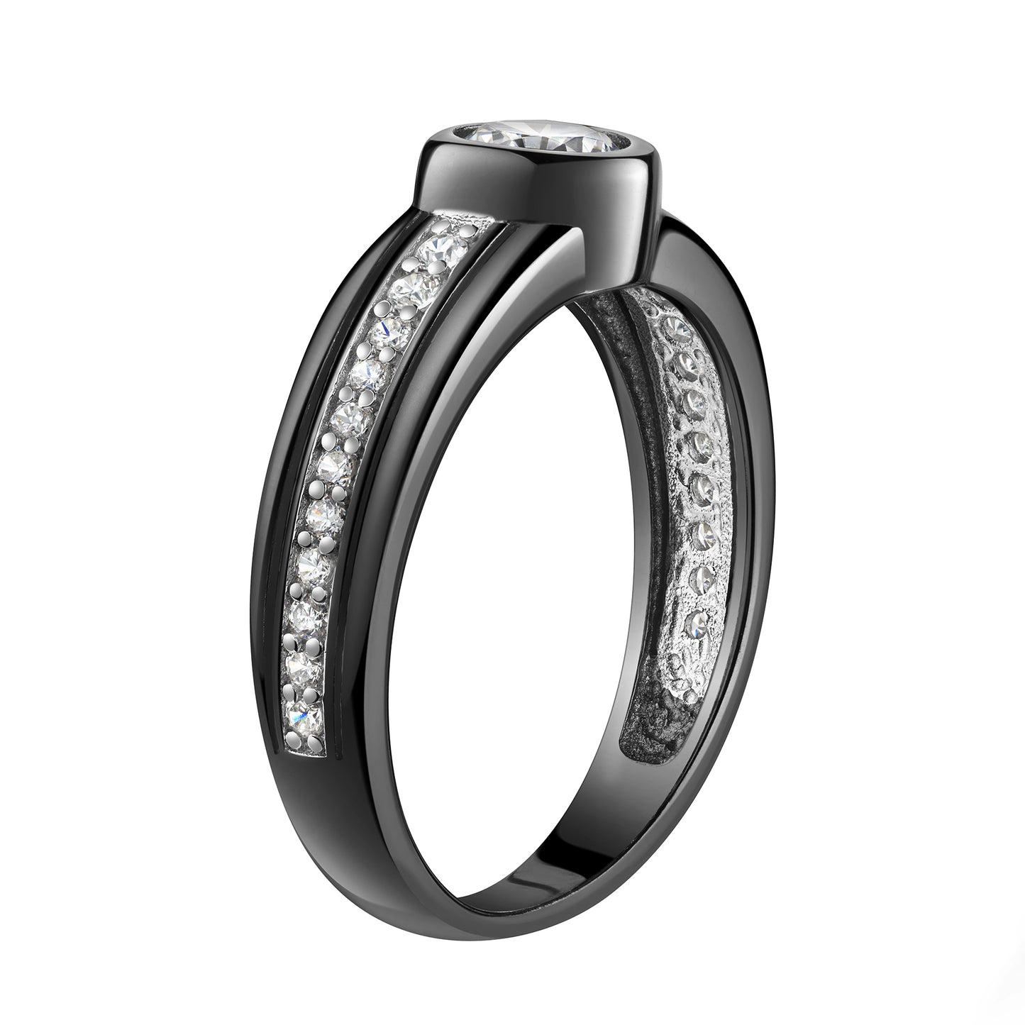 Ring 925/- Sterling Silber rhodiniert/schwarz Zirkonia 925/- Sterling Silber rhodiniert Zirkonia