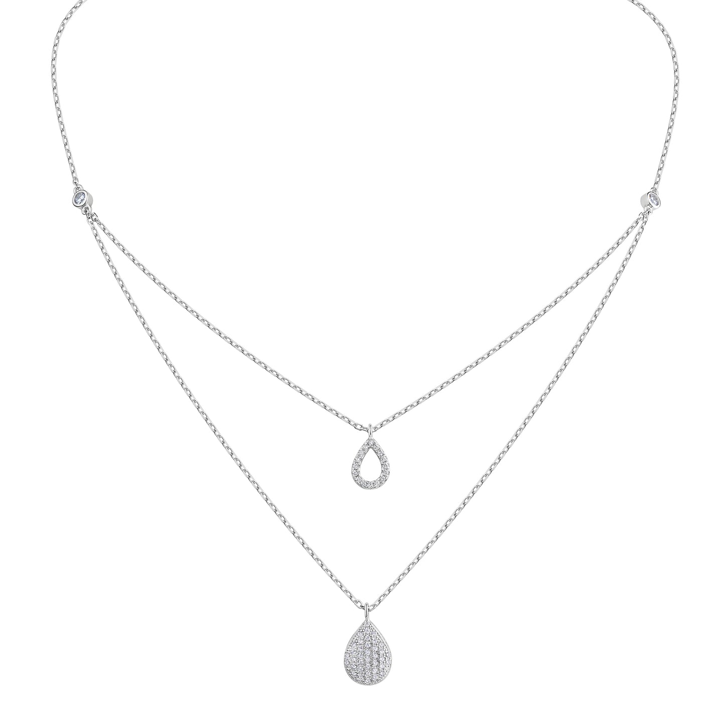 Collier 925 Silber rhodiniert Zirkonia Ankerkette 925/- Sterling Silber rhodiniert 45cm