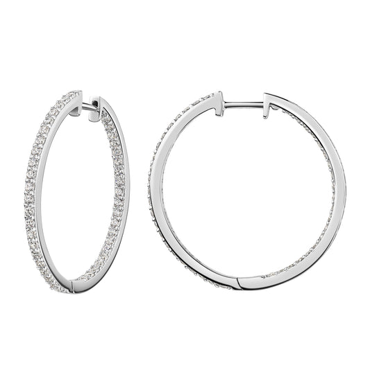 Creolen 925 Sterling Silber rhodiniert Zirkonia 925/- Sterling Silber rhodiniert 3cm Zirkonia